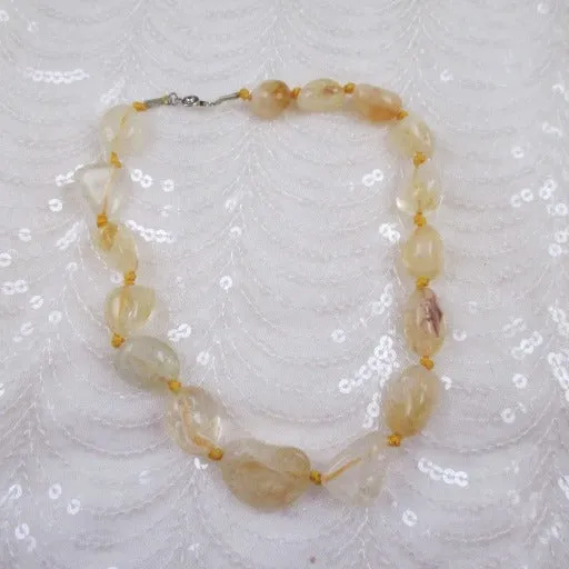 Big Graduating Citrine Beaded Necklace Pastel Yellow