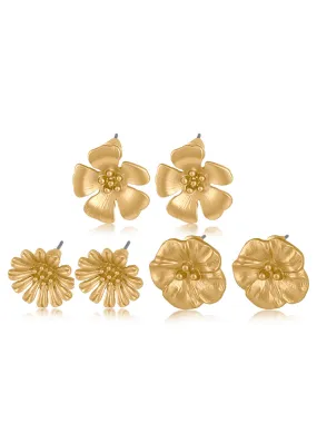 Big Metal London - Sandrine Multi Pack of Flower Stud Earrings in Gold