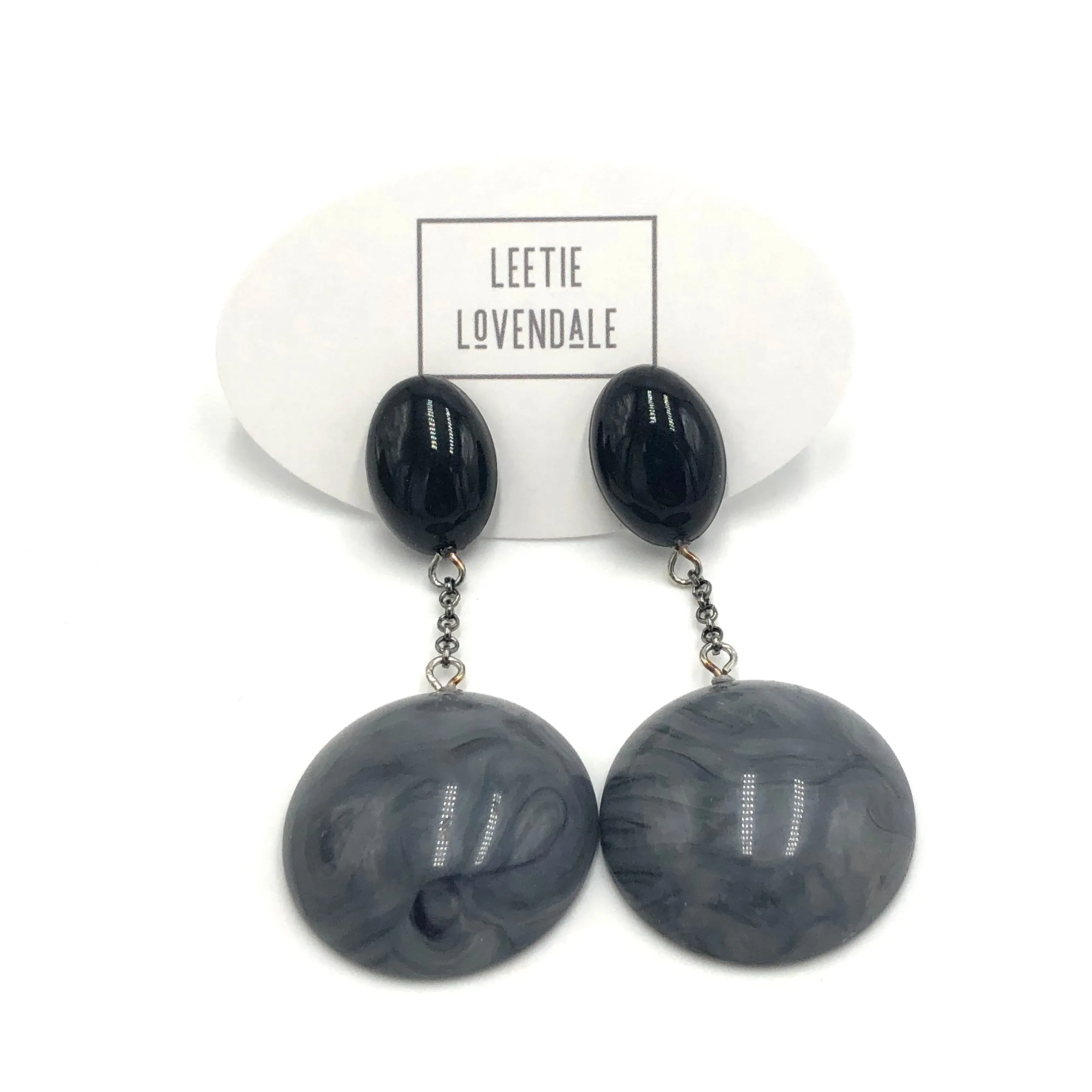 Black & Marbled Grey Chain-Link Earrings *