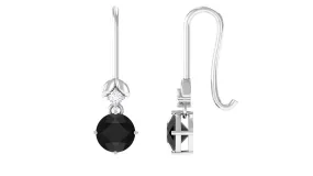 Black Onyx Fish Hook Earrings with Diamond