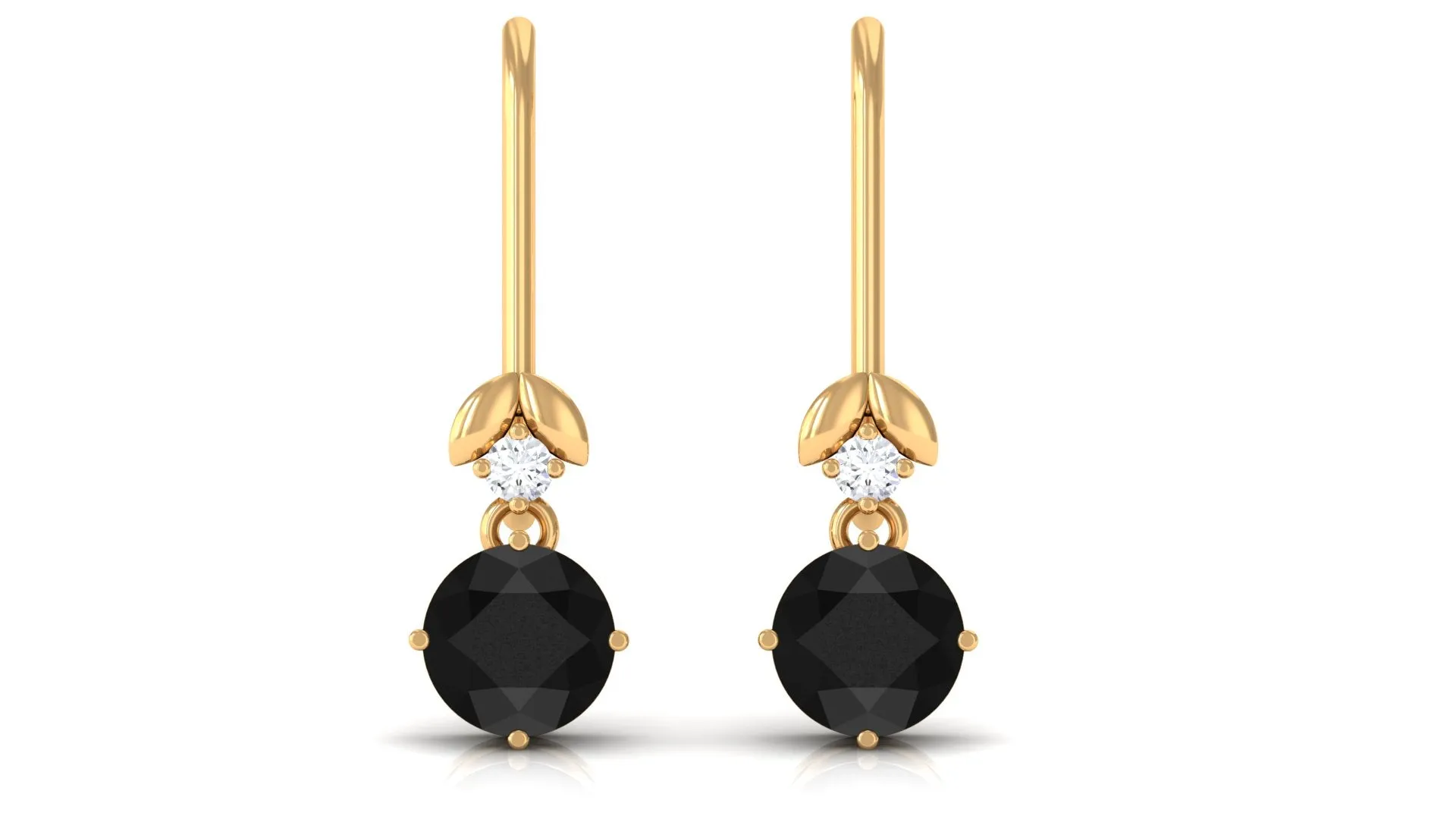 Black Onyx Fish Hook Earrings with Diamond