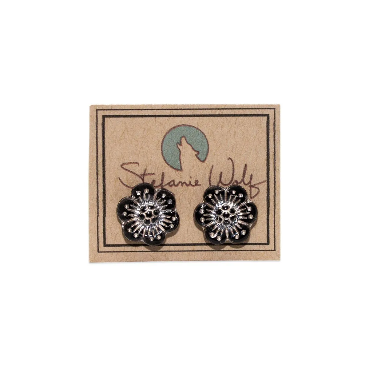 Black Wild Rose Flower Stud Earrings