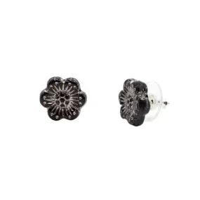 Black Wild Rose Flower Stud Earrings