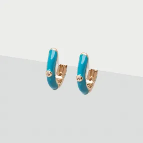 Blue Enamel Huggie Hoops