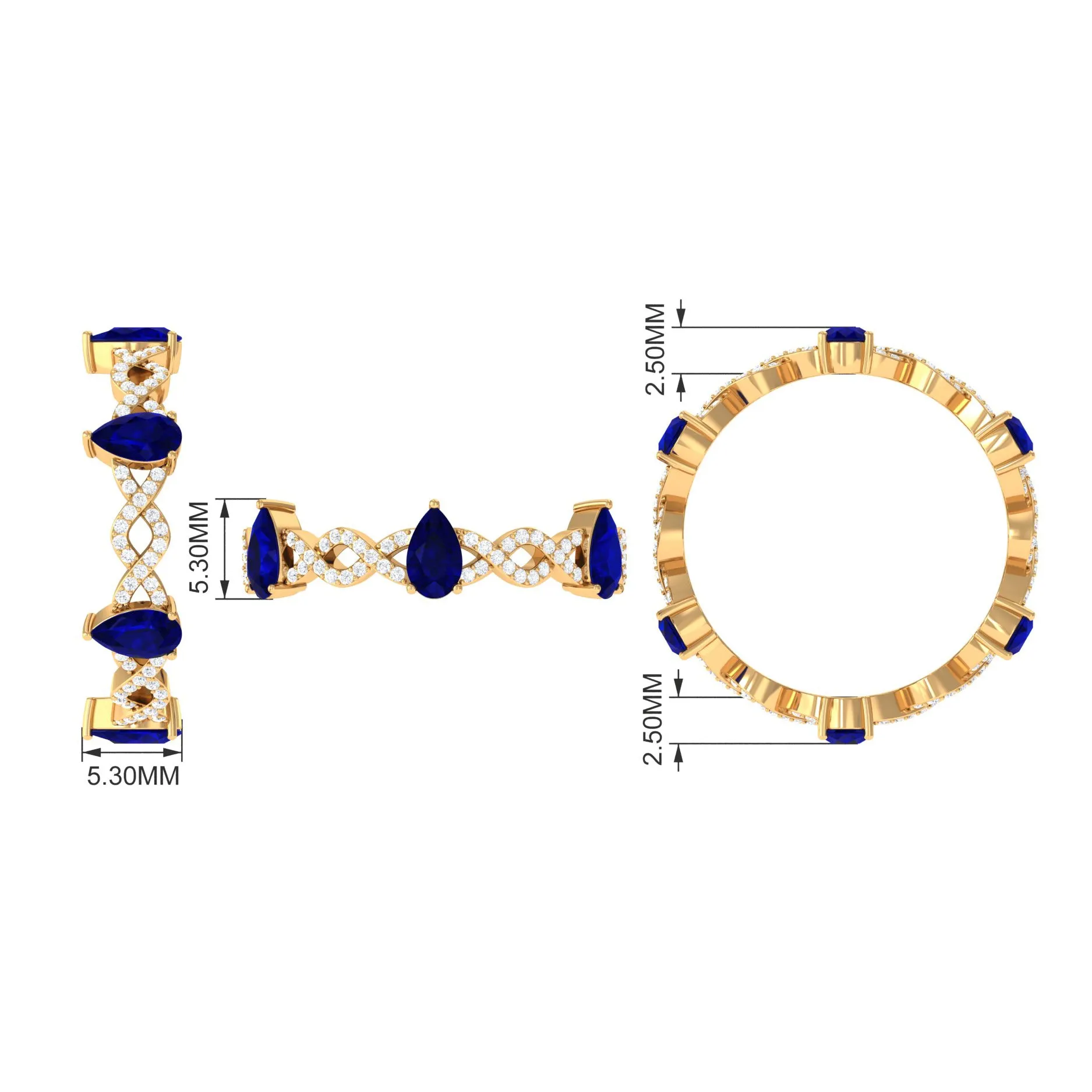 Blue Sapphire and Diamond Crossover Eternity Ring