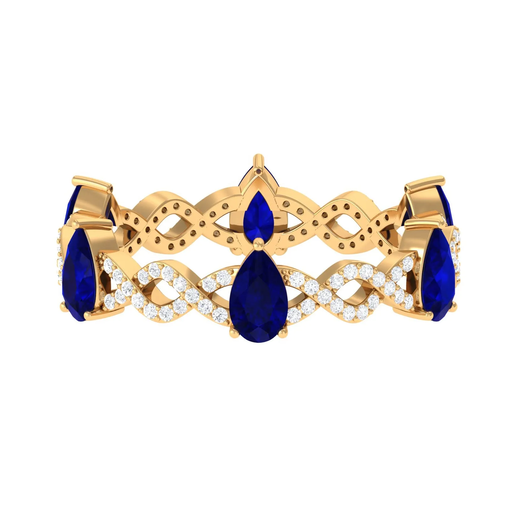 Blue Sapphire and Diamond Crossover Eternity Ring