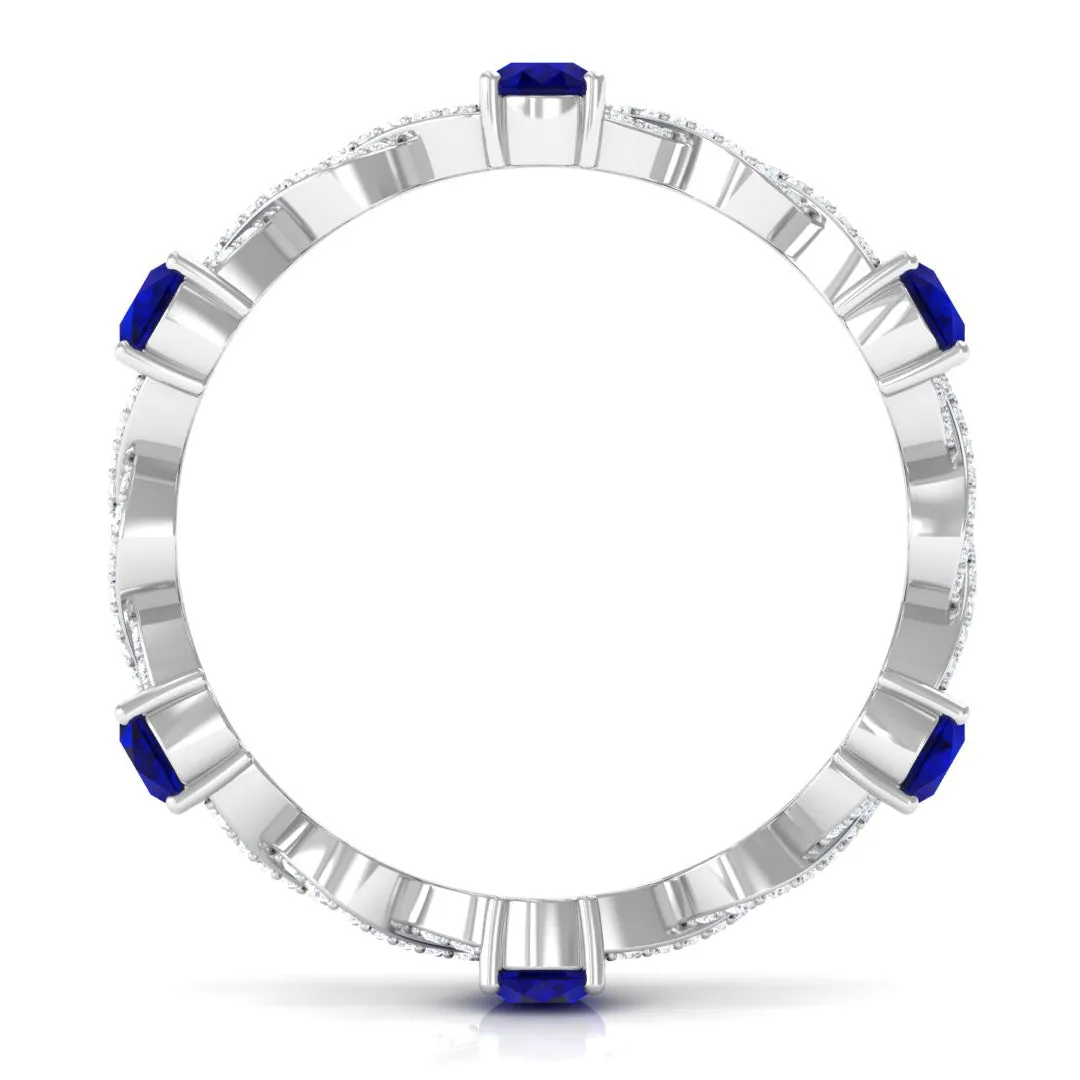 Blue Sapphire and Diamond Crossover Eternity Ring