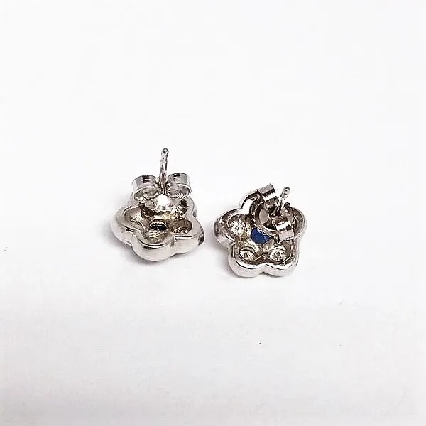 Blue Sapphire and Diamond Flower Studs