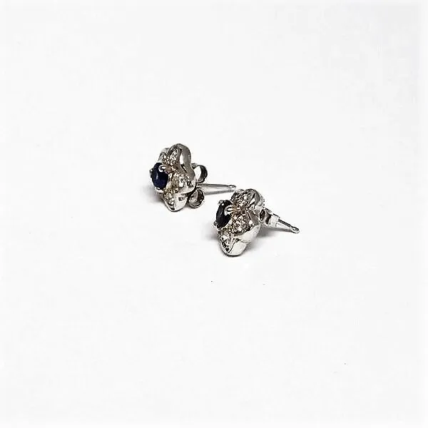 Blue Sapphire and Diamond Flower Studs