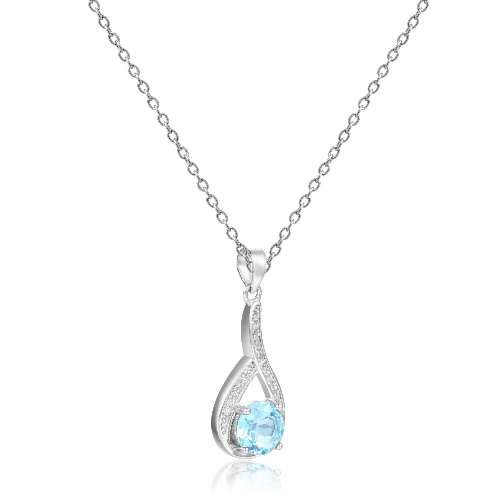 Blue Topaz Round Pendant Necklace