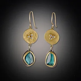 Blue Tourmaline with Diamond Bud Earrings