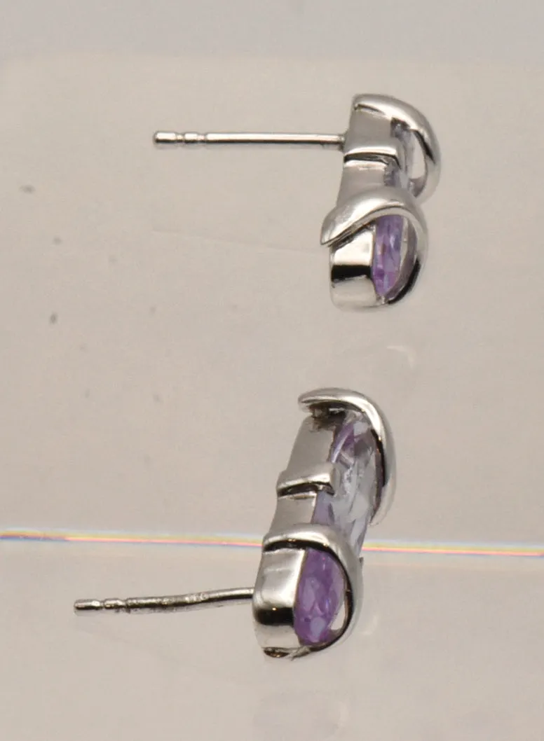 Bluish Purple Cut Glass Sterling Silver Stud Earrings