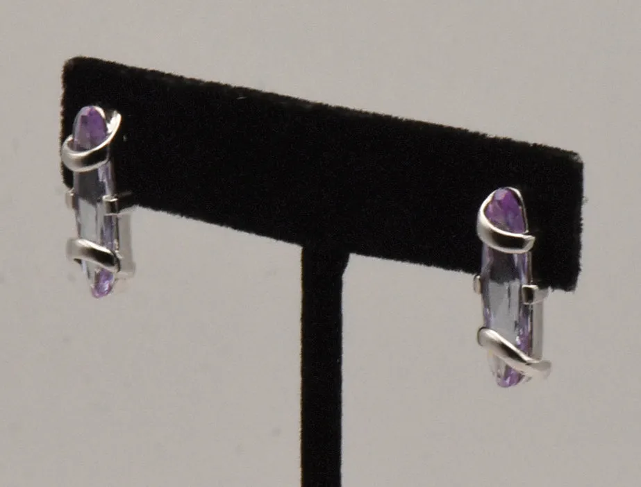 Bluish Purple Cut Glass Sterling Silver Stud Earrings