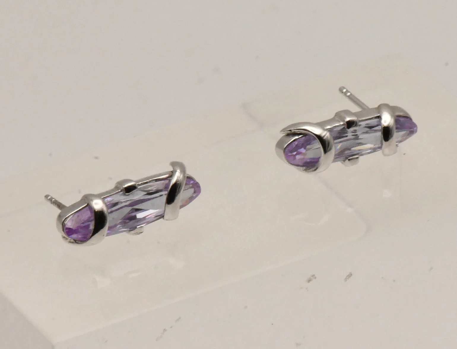 Bluish Purple Cut Glass Sterling Silver Stud Earrings