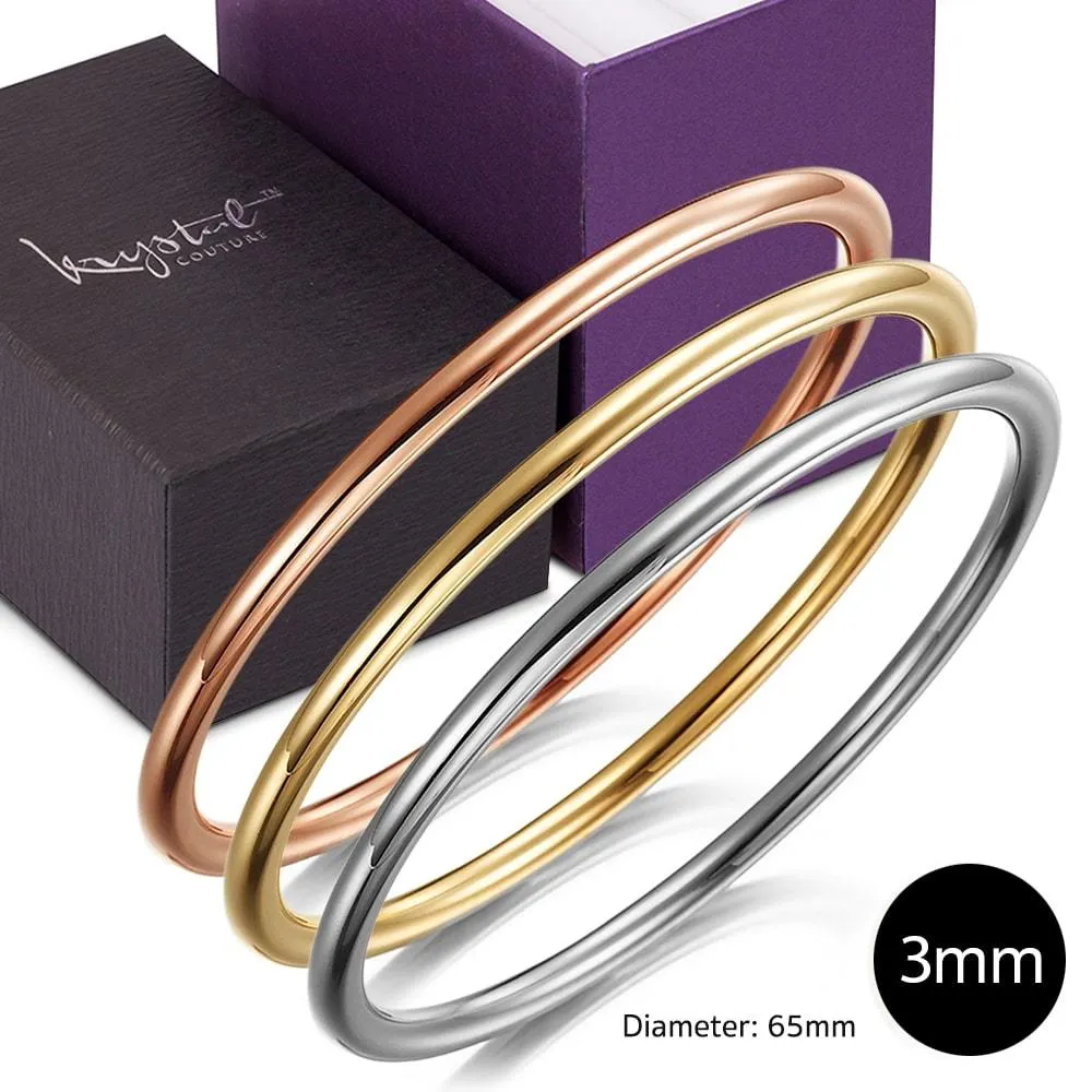 Boxed 3 pcs Tritone Gold Solid Golf Bangle 3mm Set