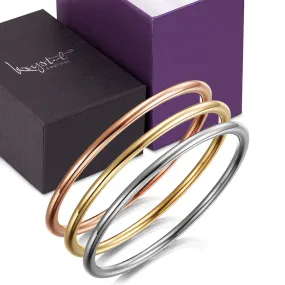 Boxed 3 pcs Tritone Gold Solid Golf Bangle 3mm Set