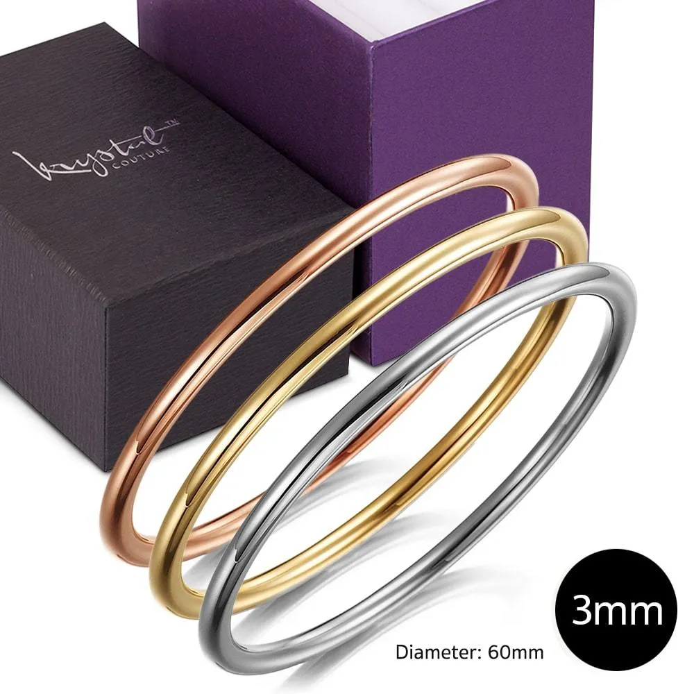 Boxed 3 pcs Tritone Gold Solid Golf Bangle 3mm Set