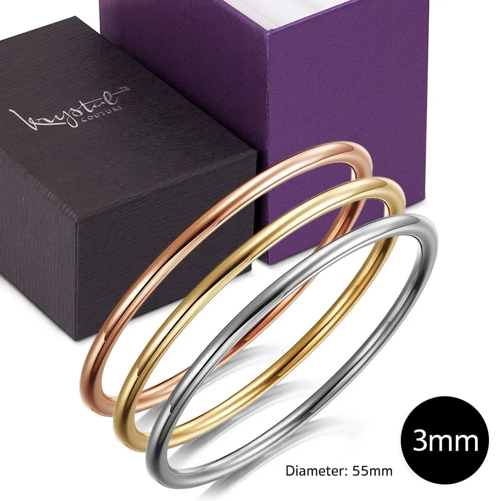 Boxed 3 pcs Tritone Gold Solid Golf Bangle 3mm Set