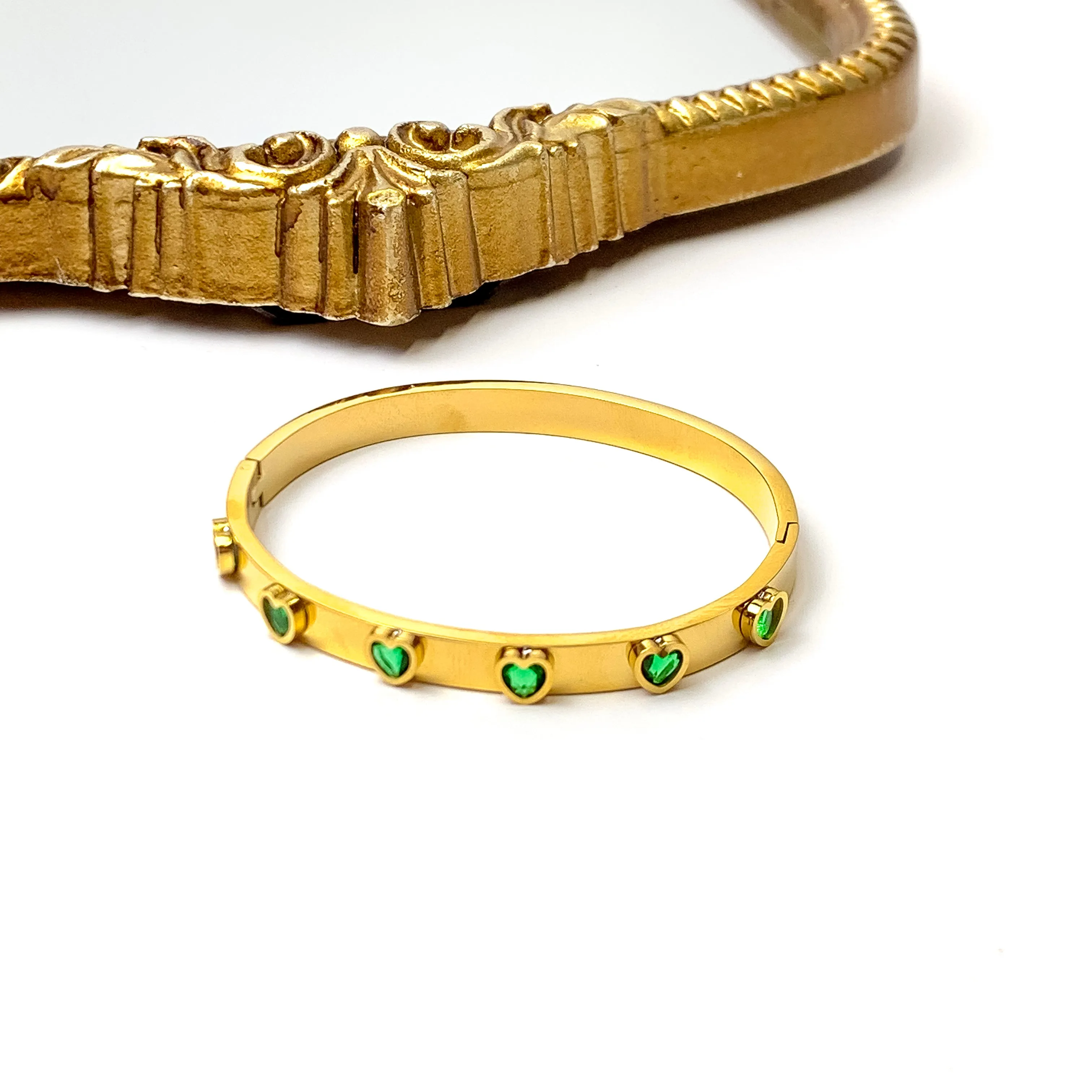 Bracha | Amar Gold Tone Bangle Bracelet in Emerald