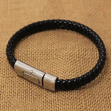 Braided PU Leather Bracelets With Stainless Steel Charm Design Bangles for Men