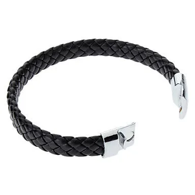 Braided PU Leather Bracelets With Stainless Steel Charm Design Bangles for Men