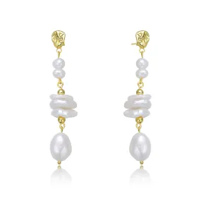 Brigitte Golden Pearl Chain Drop Earrings