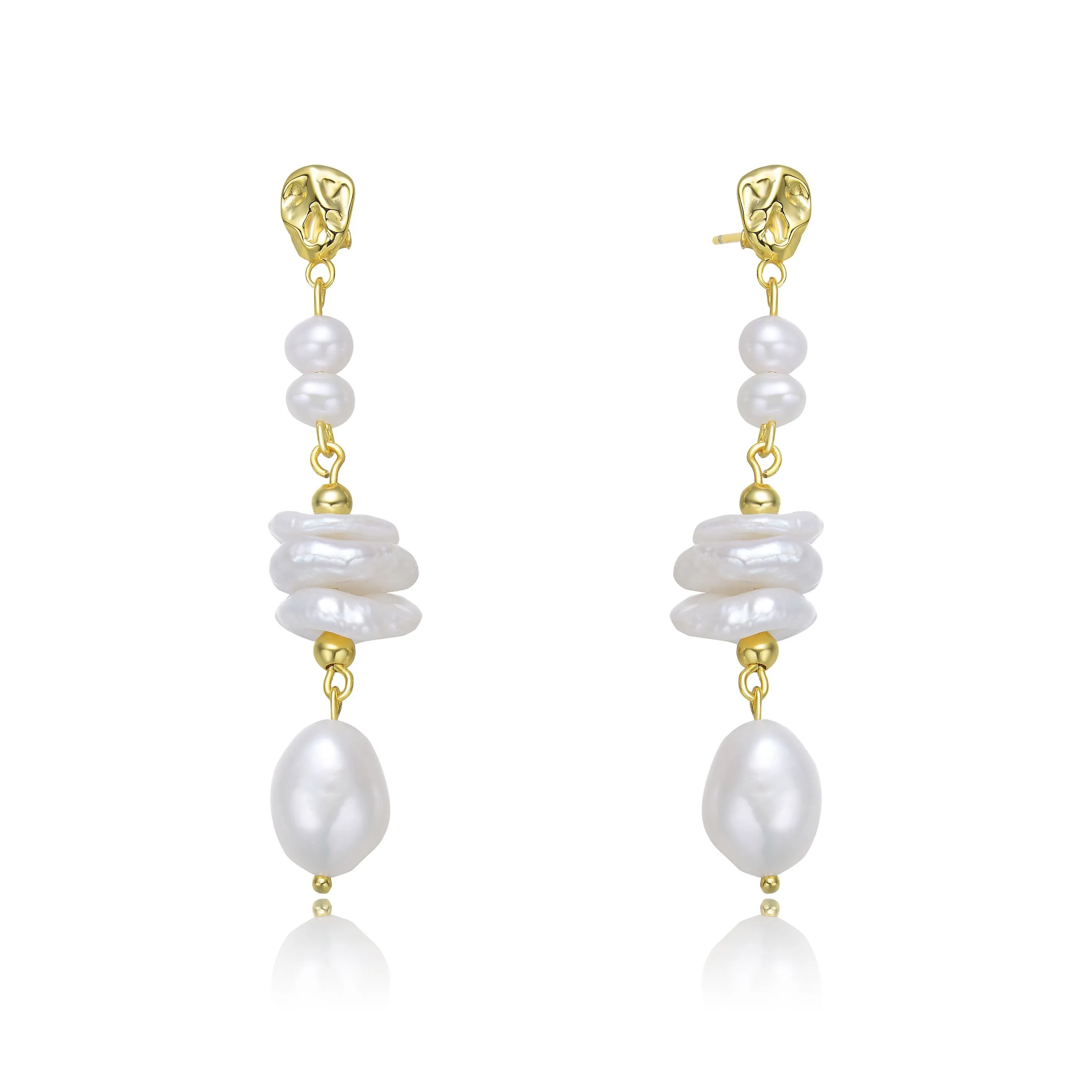 Brigitte Golden Pearl Chain Drop Earrings