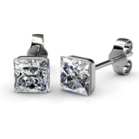 Brooke 18k White Gold Plated Stud Earrings with Princess Cut Crystals