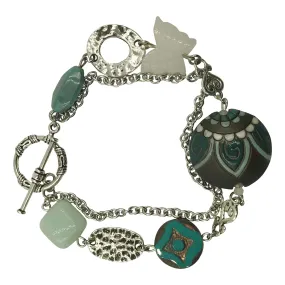 Brown Paisley Print Focal Bracelet with Stainless Steel Chain and Amazonite Stone