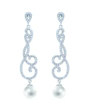 Calliope Scroll Pave' and Pearl Linear Earrings