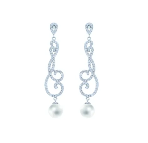 Calliope Scroll Pave' and Pearl Linear Earrings