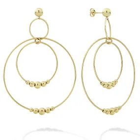 Caviar Gold Three Circle Bead Drop Earrings