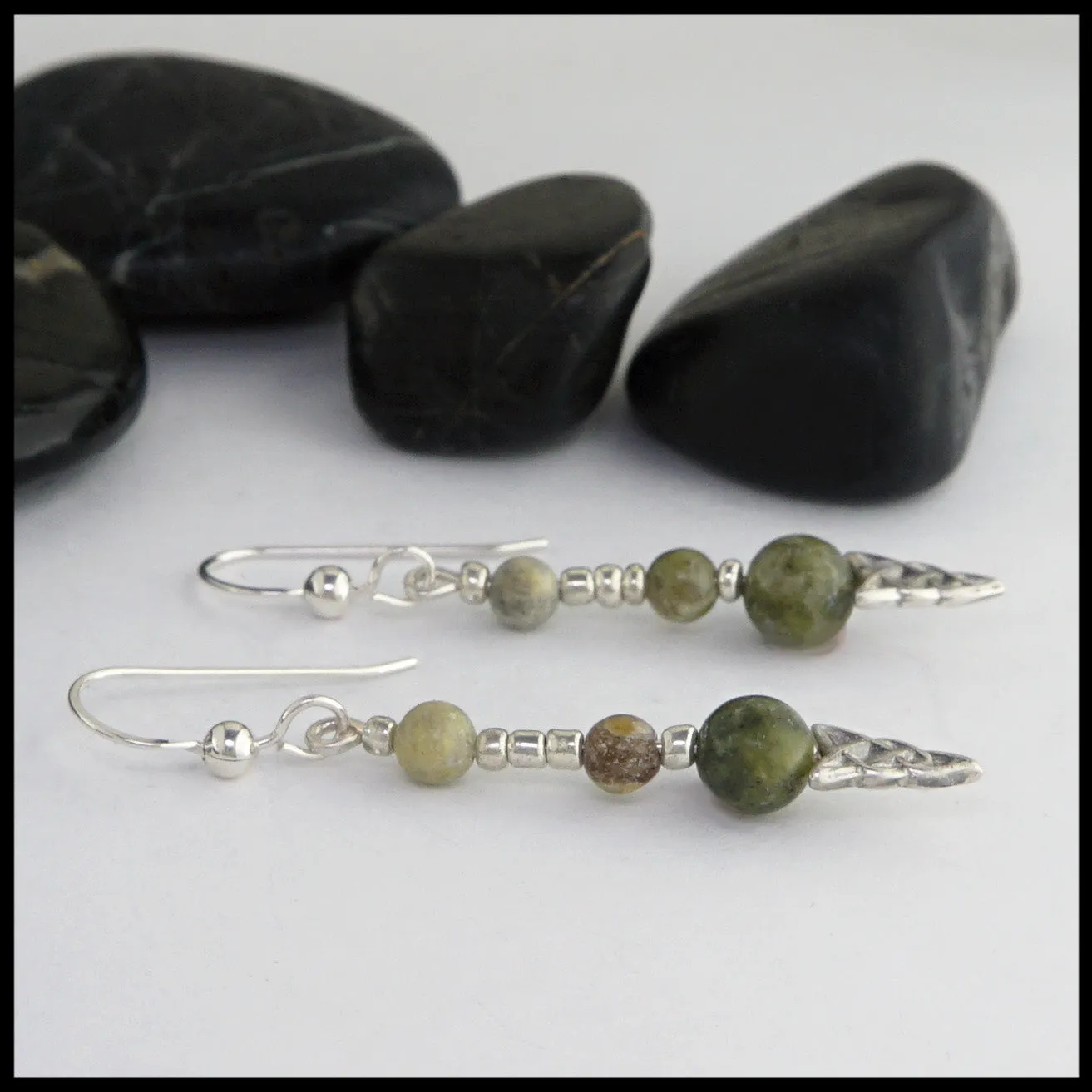 Celtic Drop Earrings with Connemara Marble