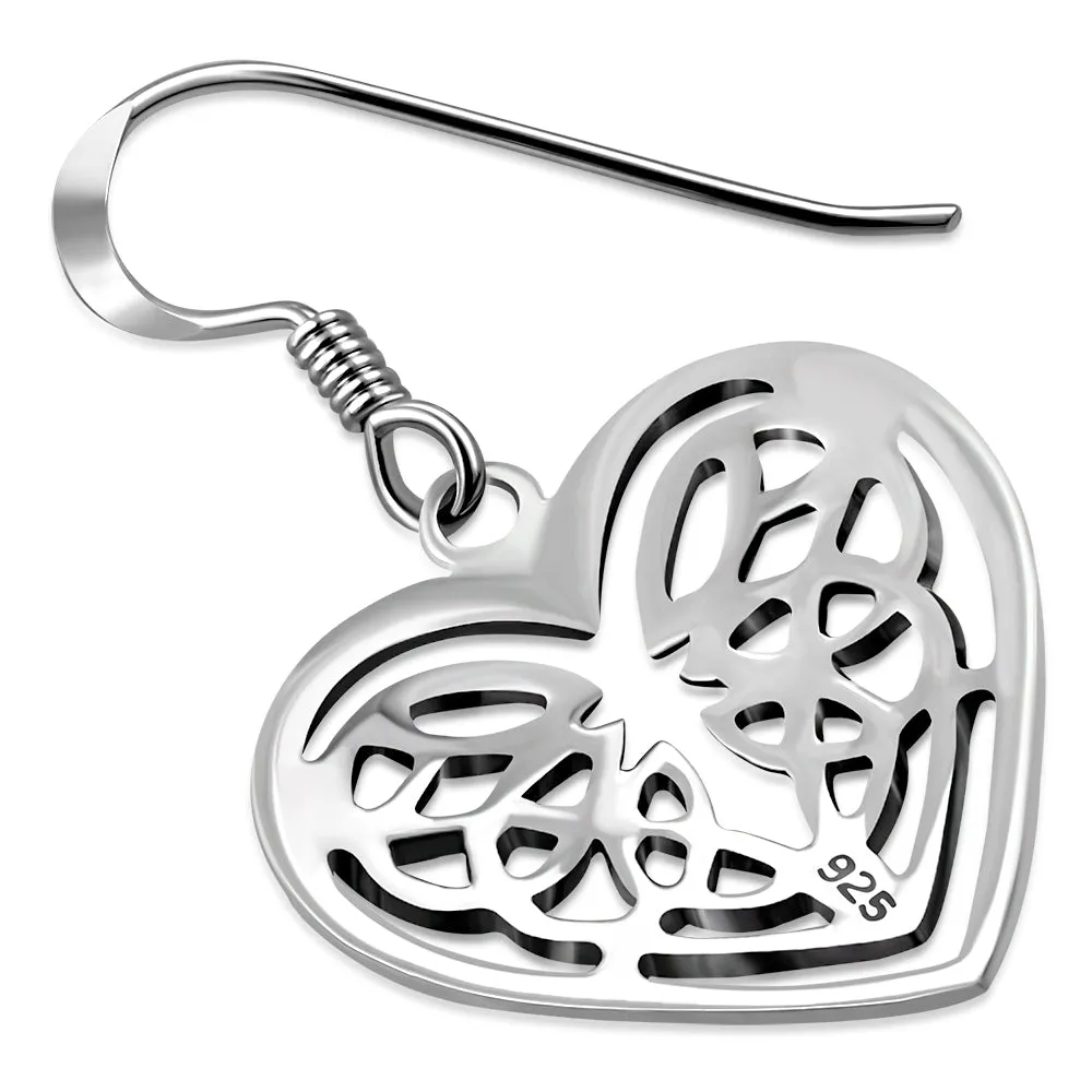 Celtic Heart Solid Sterling Silver Earrings