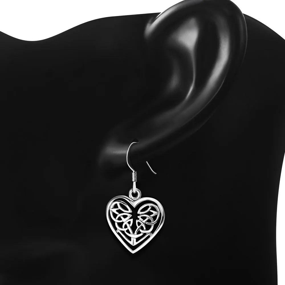 Celtic Heart Solid Sterling Silver Earrings