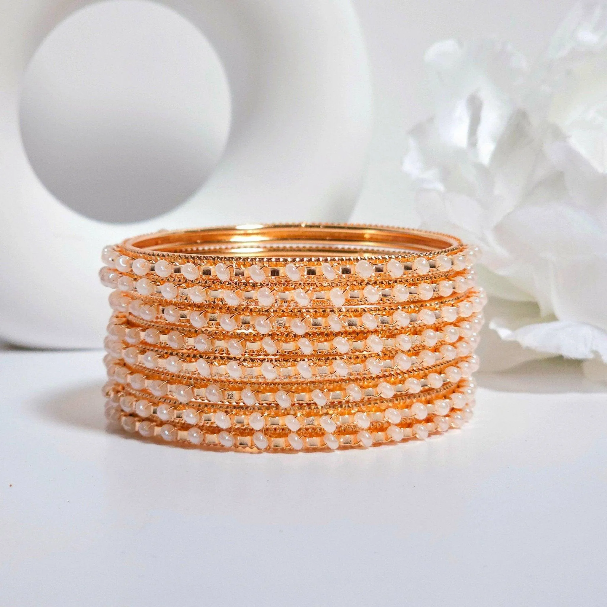 Cemal 8 pcs Rose Gold Pearl Bangle Set