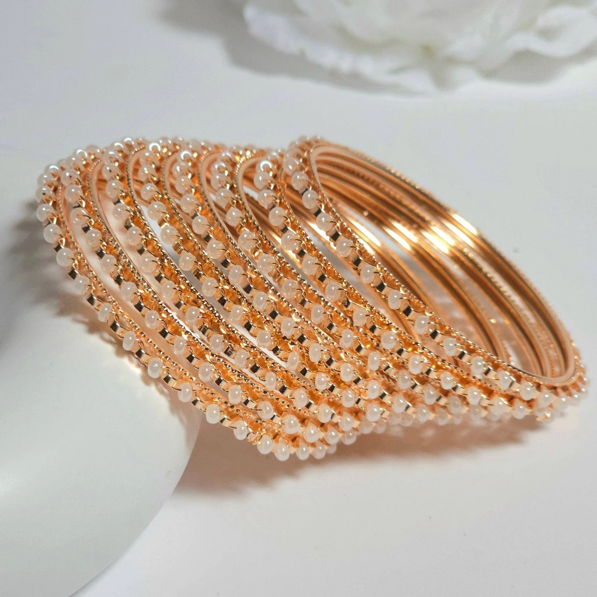 Cemal 8 pcs Rose Gold Pearl Bangle Set