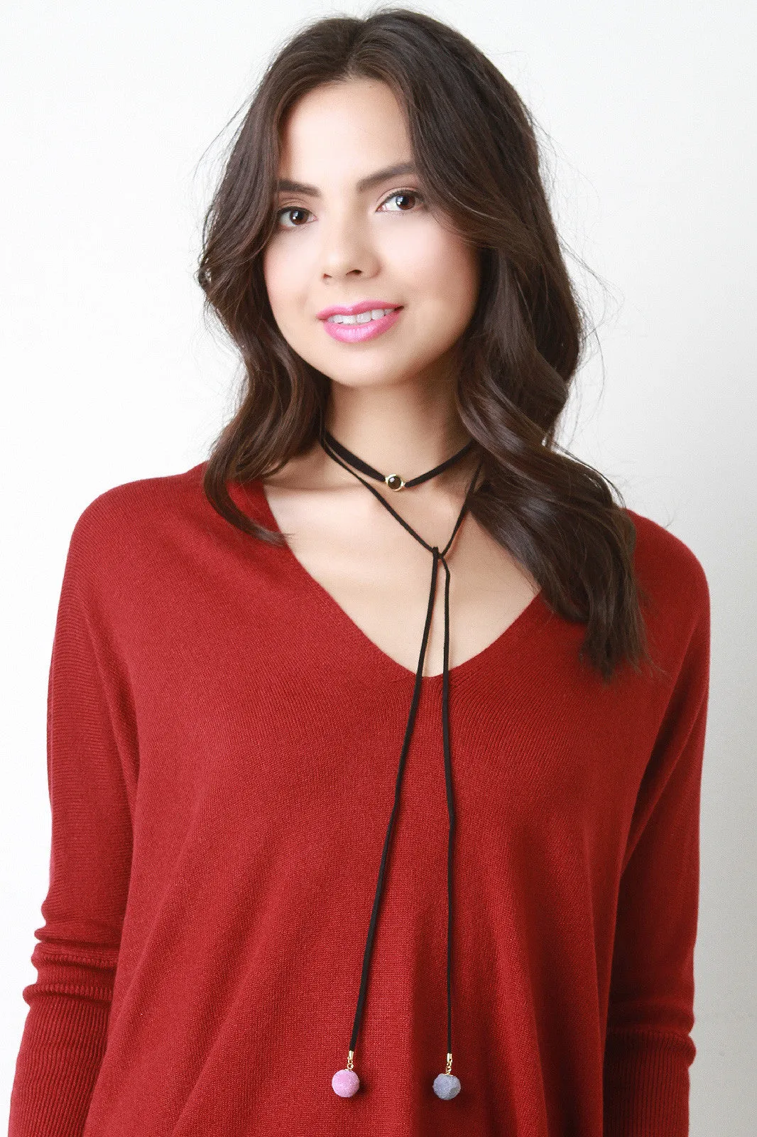 Charming Vegan Suede Pom Pom Choker Necklace