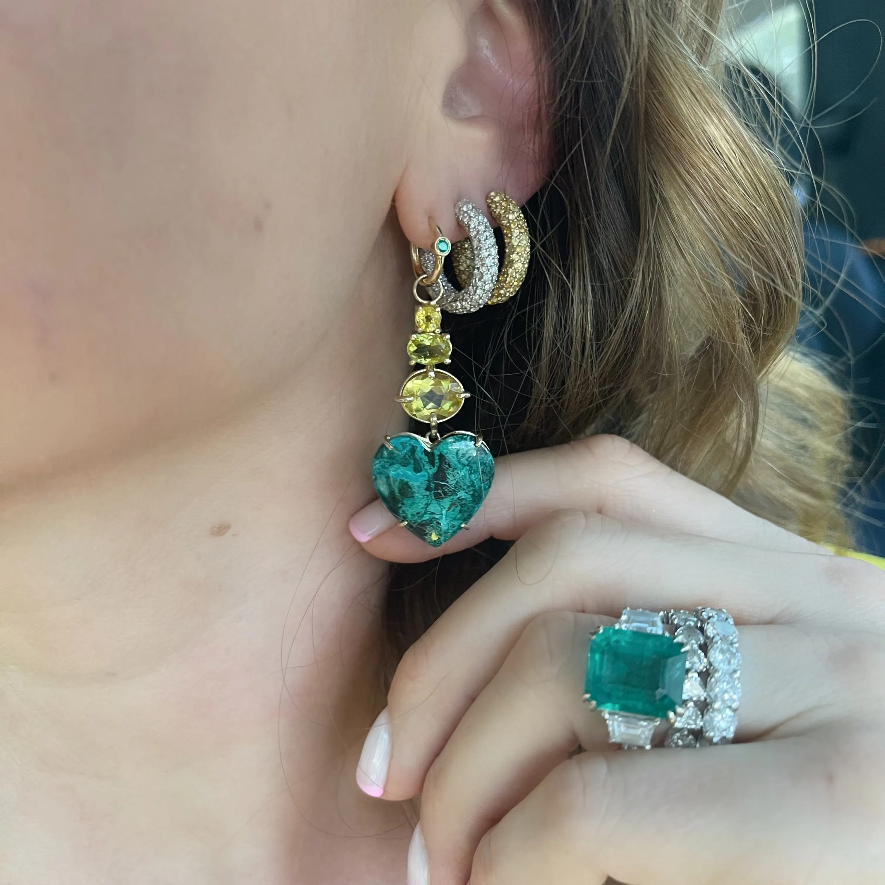 Chrysocolla & Yellow Tourmaline Dream/Love Drop Earrings