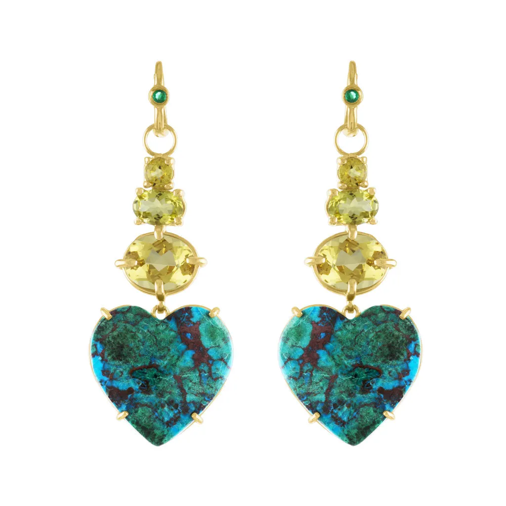 Chrysocolla & Yellow Tourmaline Dream/Love Drop Earrings