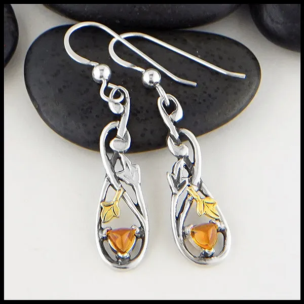 Citrine and Ivy Drop Earrings