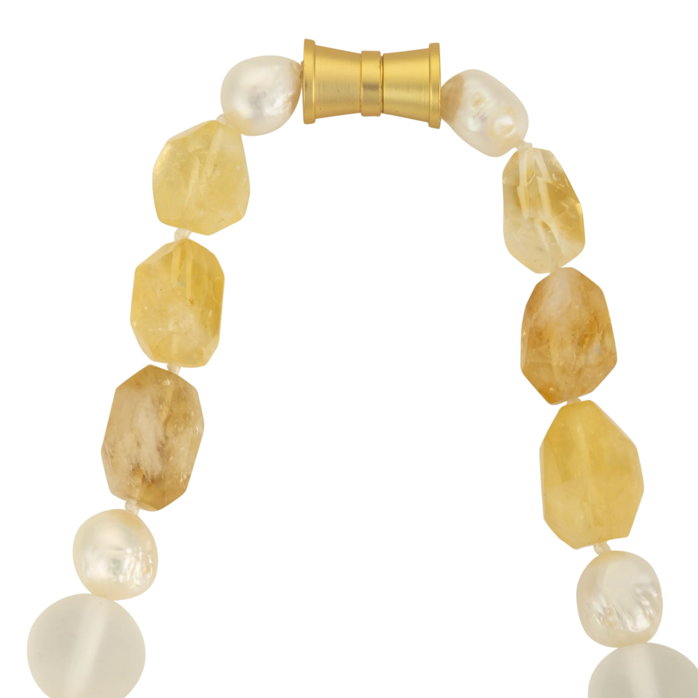 Citrine, frosted glass, and Edison pearl necklace