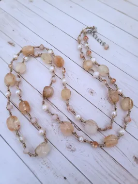 Citrine Necklace - Macrame with Pearls