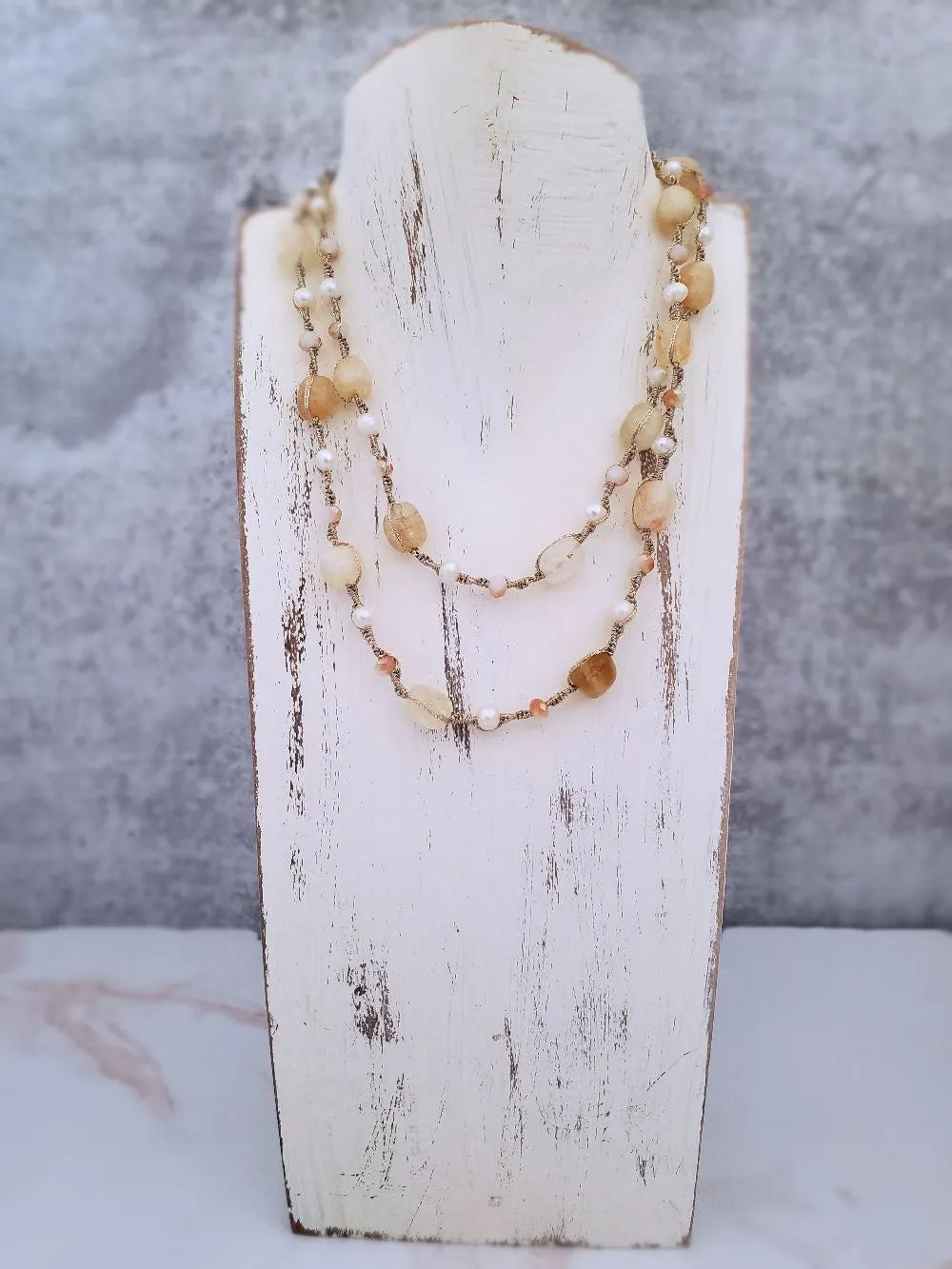 Citrine Necklace - Macrame with Pearls