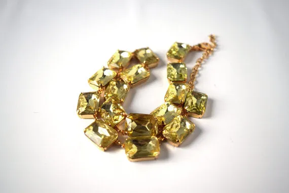 Citrine Yellow Crystal Collet Necklace | Large Octagon Riviere