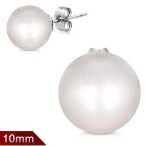 Classic White Pearl Bead Solitaire Stud Earrings on Stainless Steel For Woman