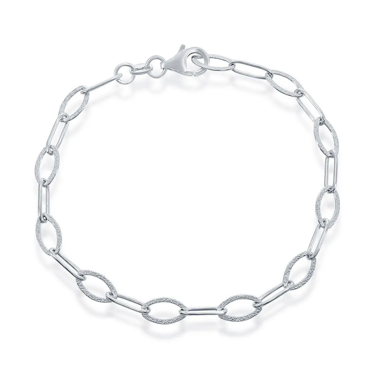 Classic Women's Bracelet - Alternating Shiny and Sand Blasted Ovals Charm | S-4508