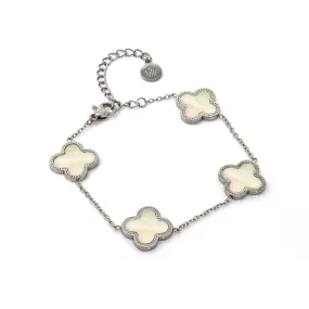 Clover Chain Bracelet - Stainless Steel (Silver & Faux Pearl)