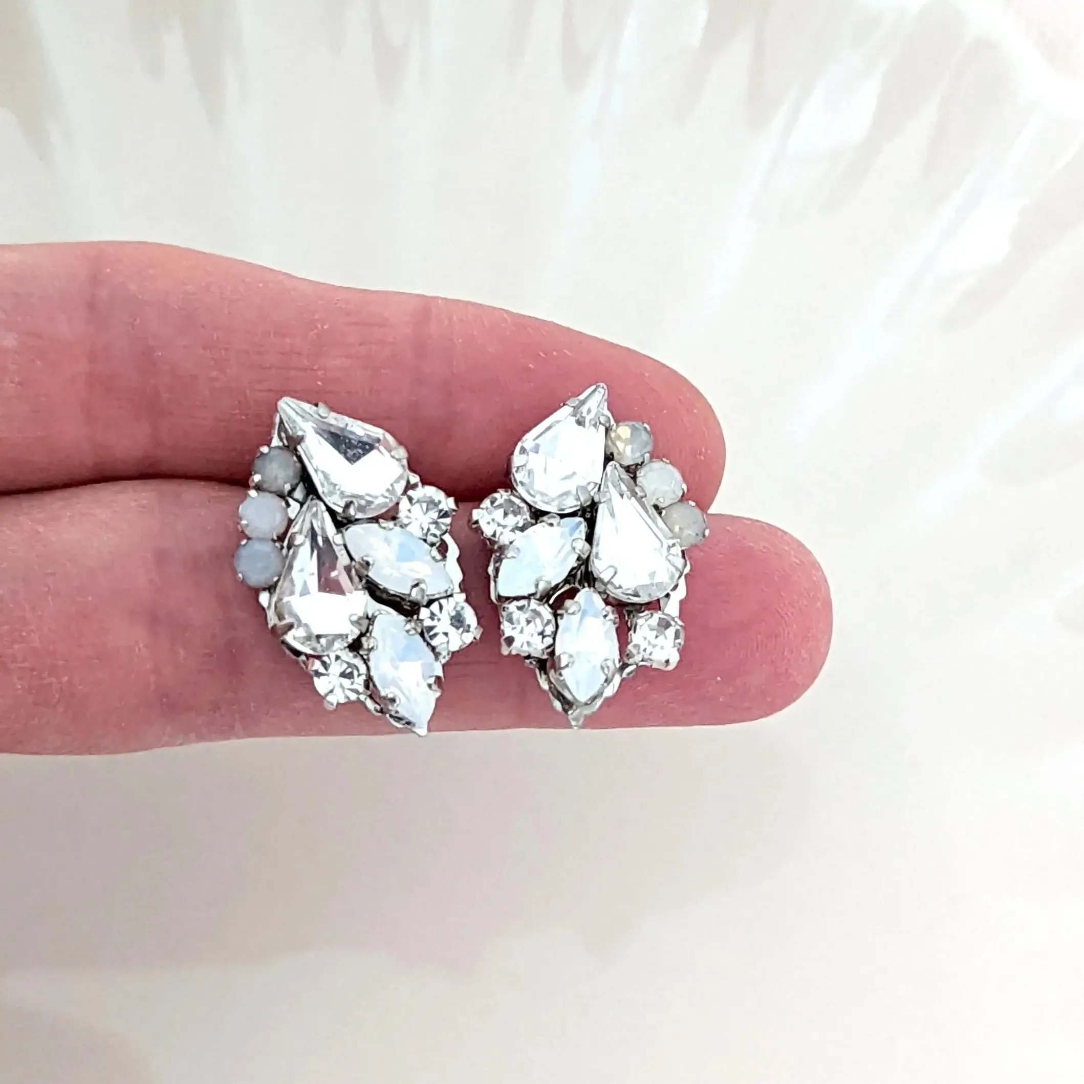 Cluster White Opal Studs Aiza