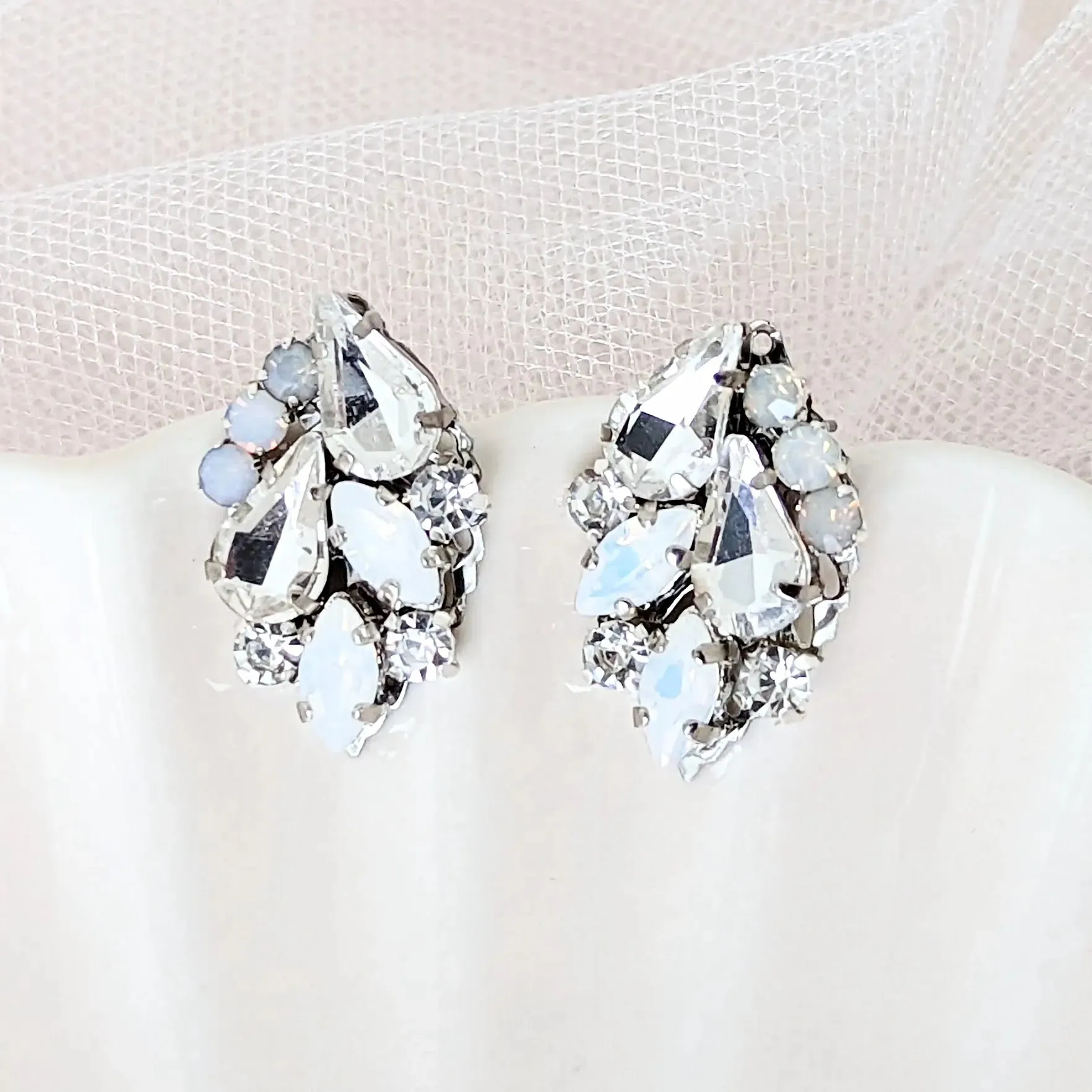 Cluster White Opal Studs Aiza